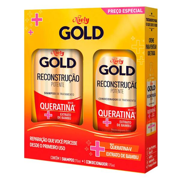 Kit Niely Gold Shampoo 300ml+Condicionador 200ml Reconstrução Potente