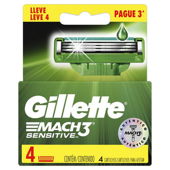 REFIL GILLETTE MACH 3 SENSITIVE LEVE 4 P