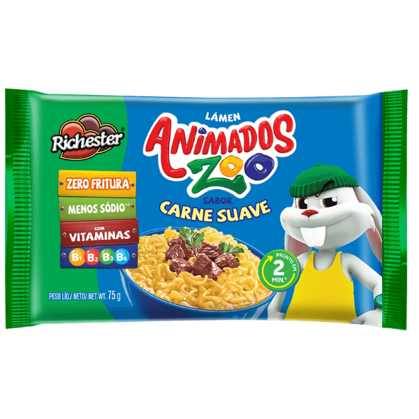 MACARRAO INSTANTANEO ANIMADOS ZOO LAMEN 75G CARNE SUAVE