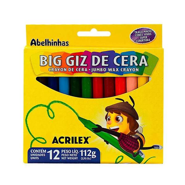 GIZ DE CERA ACRILEX JUMBO BIG GIZ 12 CORES 112G
