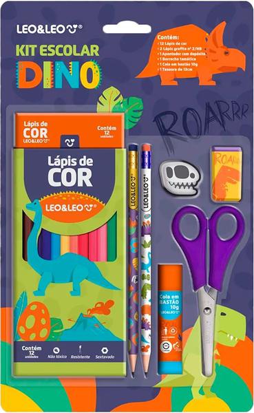 Kit Escolar Lapis de Cor Emb Leo&Leo 7pc Dino 71617