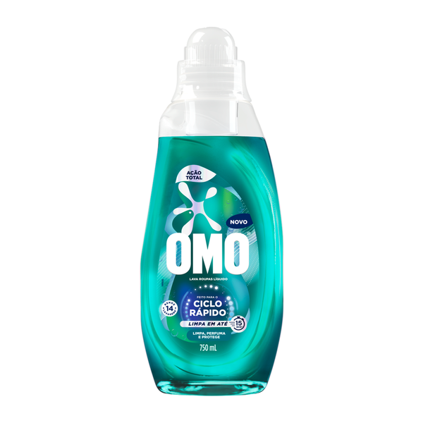 LAVA ROUPAS LIQUIDO OMO CICLO RÁPIDO AÇÃO TOTAL 750 ML