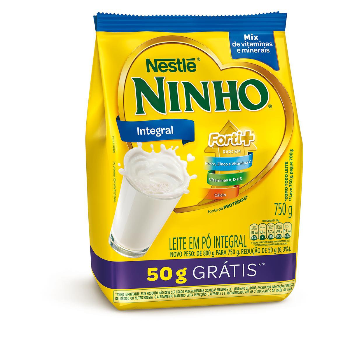 LEITE PO NINHO INTEG 50% GRATIS SAC 750G
