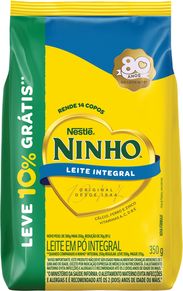 LEITE EM PO NINHO INTEGRAL SACHE 350G LEVE 10% GRATIS