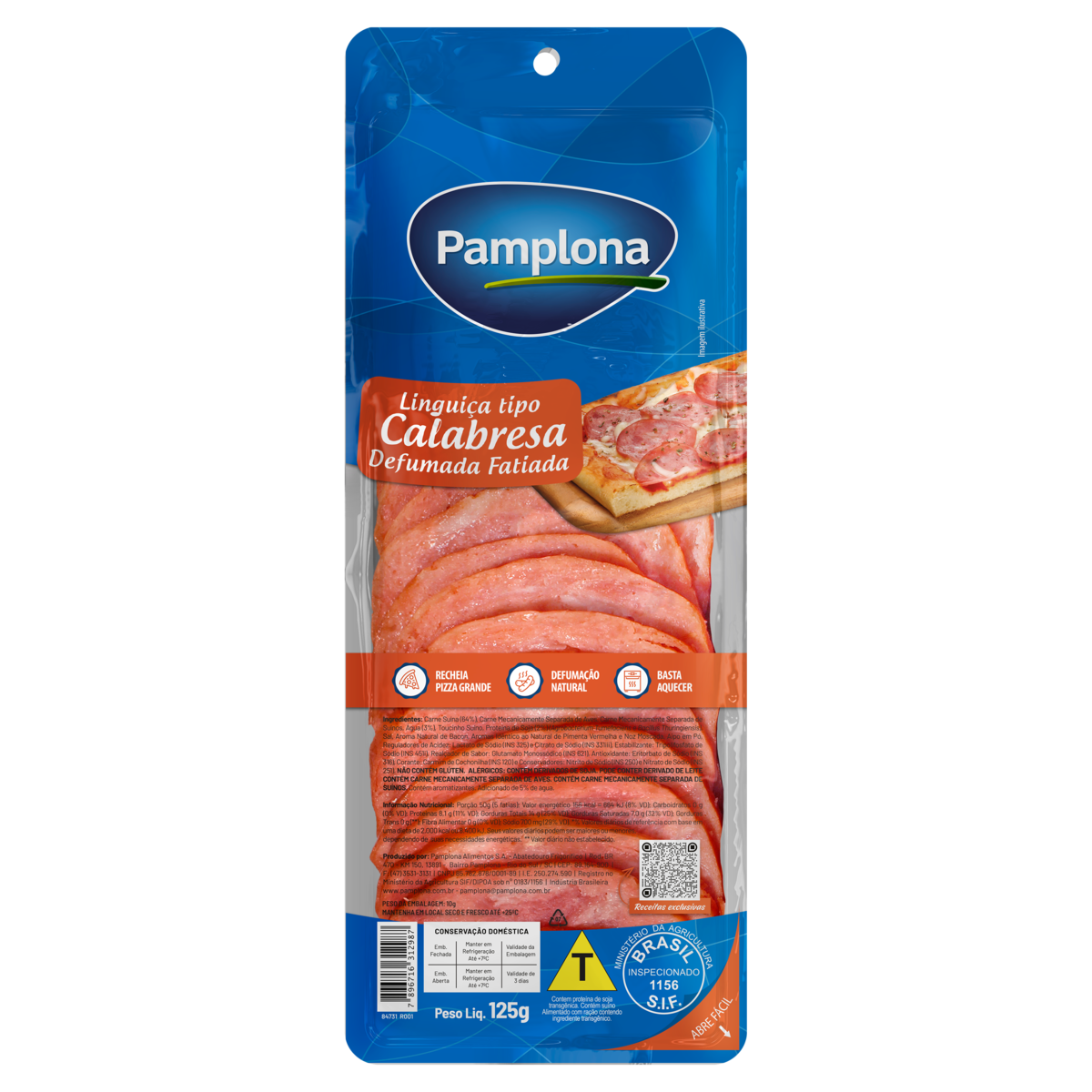 Linguica Tipo Calabresa Pamplona 125g Fatiada