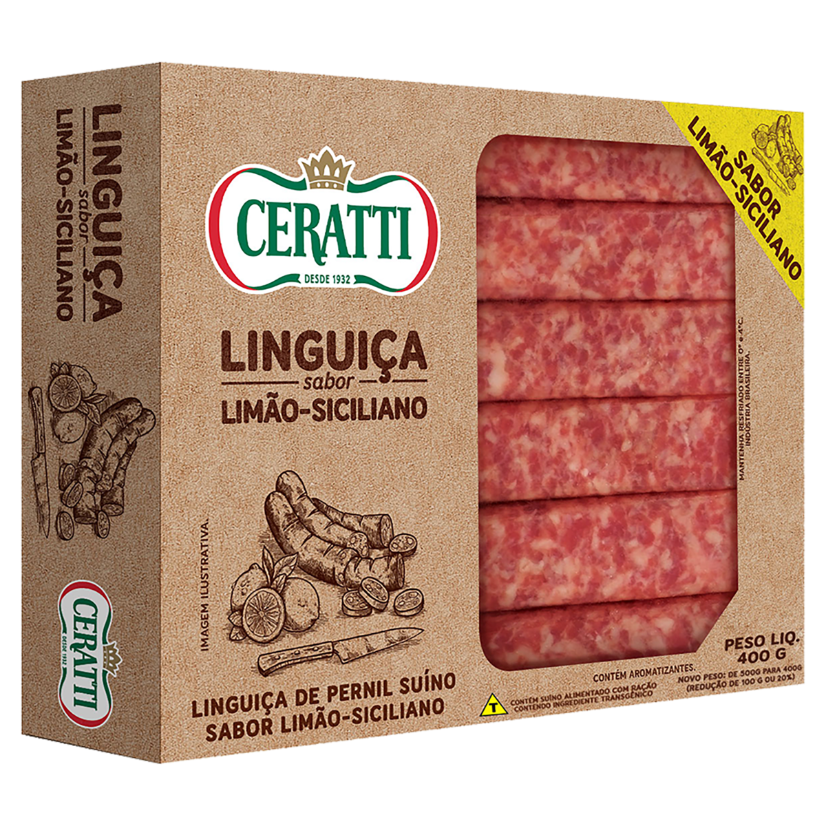 Linguiça de Pernil Suíno Limão Siciliano Ceratti 400g