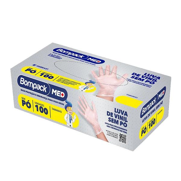 LUVA VINIL S/PO G 25783 BOMPACK 100un