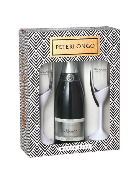 KIT ESPUMANTE PETERLONGO MOSCATEL 750ML + 2 TACAS