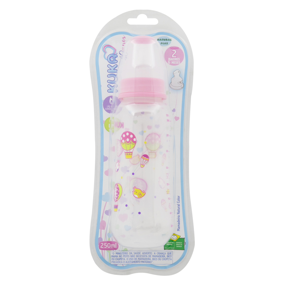 MAMADEIRA KUKA ROSA BICO ORTODONTICO + 6 MESES 250ML