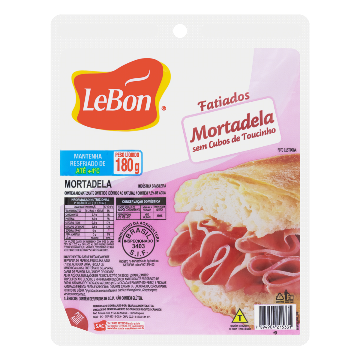 MORTADELA SEARA GOURMET DEF FAT 180G