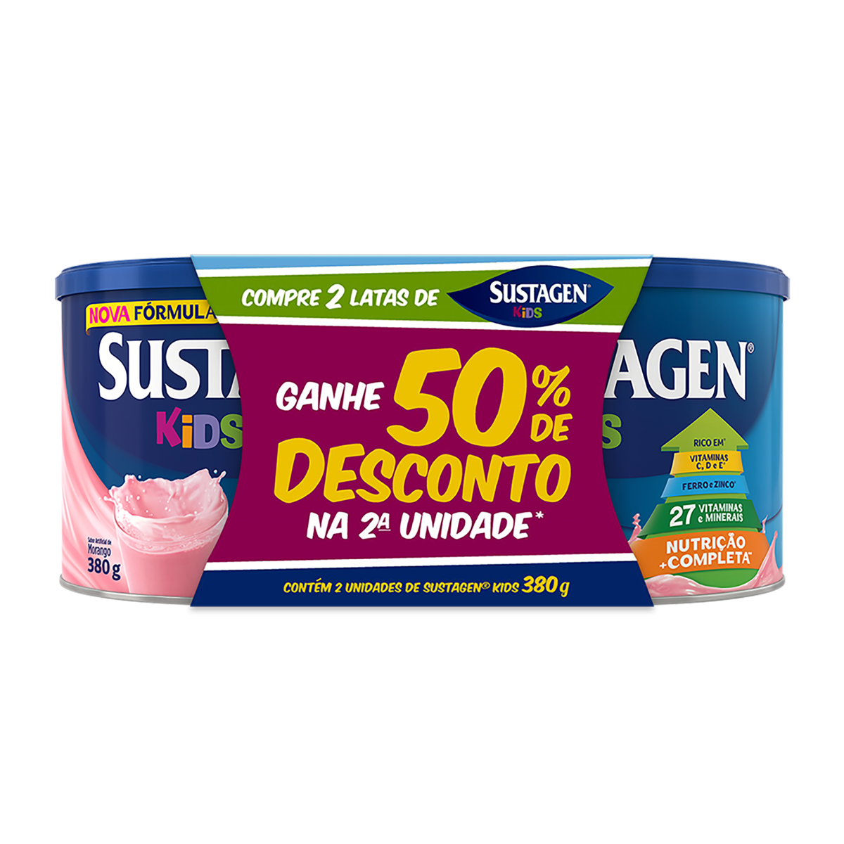 PACK SUSTAGEN KIDS C/2 380G 50%DESC NA 2 MORANGO