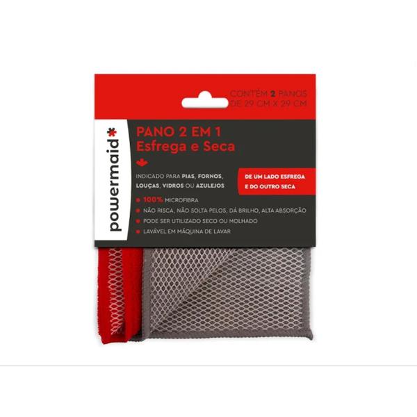PANO POWERMAID MULTIUSO MICROF C/2 VERM/CINZ