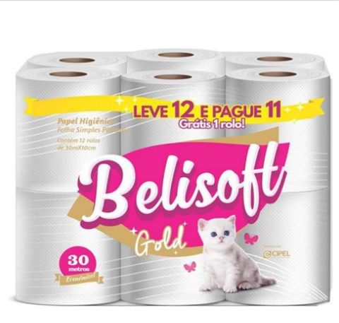 PAPEL HIG. BELISOFT GOLD 72/12 30M FL SIMPLES CUBO