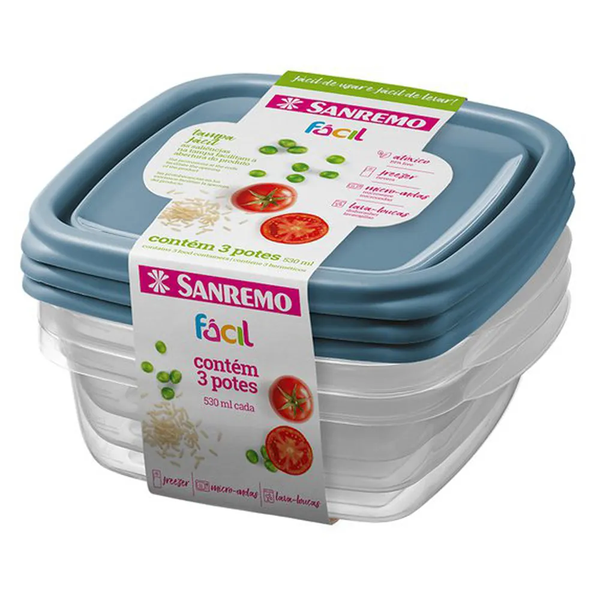 CONJ SANREMO C/ 03 POTES QUAD BAIXO 530ML