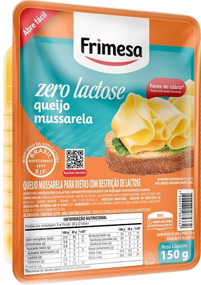 QUEIJO FRIMESA MUSSARELA ZERO LACTOSE LIGHT FAT FATIADO 150G