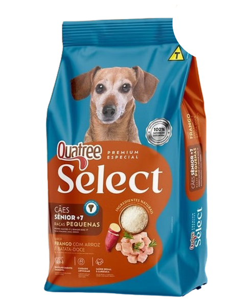 Ração Quatree Select Cães Senior +7 Raças Pequenas Sabor Frango 10,1Kg