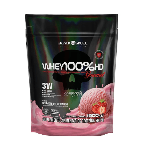 WHEY PROTEIN 100% HD POUCH 900G BLACK SKULL MORANGO