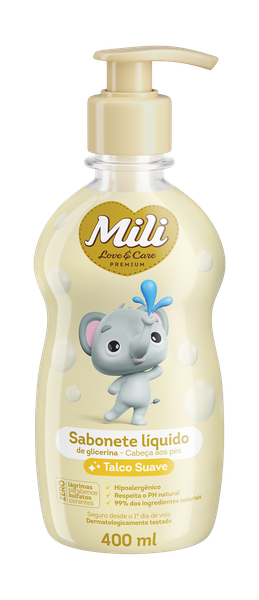 SABONETE LIQ. MILI LOVE E CARE TALCO SUAVE 400ML