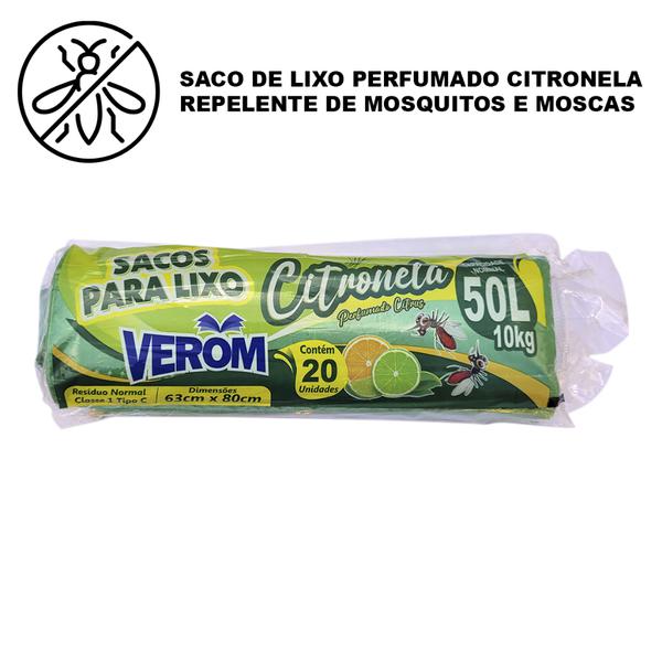 SACO DE LIXO VEROM VERDE CITRONELA 50L UNIDADE