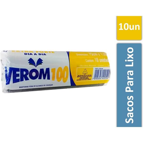 SACO PARA LIXO VEROM ROLO PRETO 10 SACOS 100L