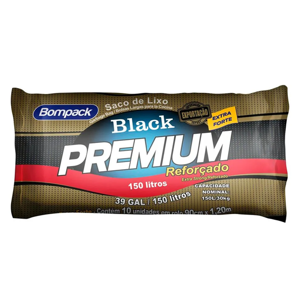 SACO DE LIXO BLACK PREMIUM 150L 90X1,20 C/10UN BOM