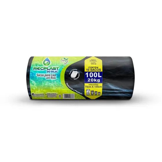 Saco Lixo Recplast Preto Roll 100L 10un