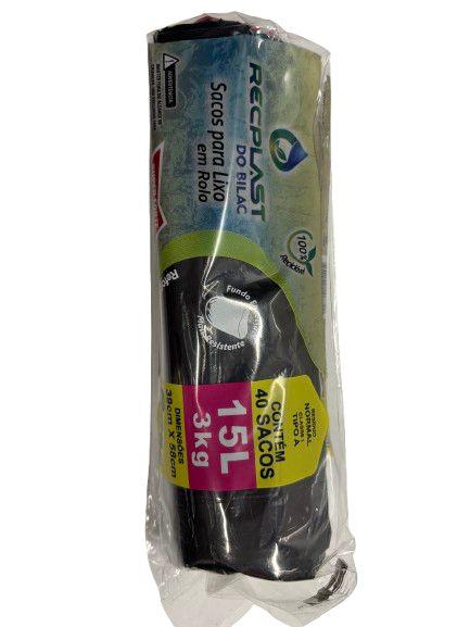 Saco Lixo Recplast Preto Roll 15L 40un
