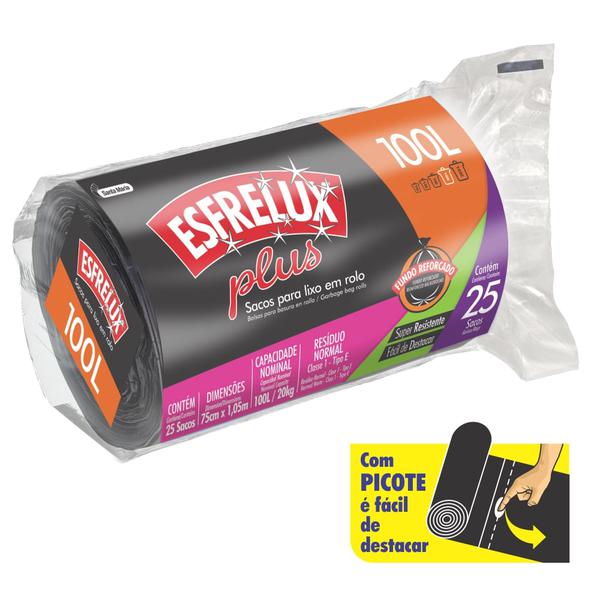 SACO LIXO ESFRELUX ROLO SANTA MARIA 100LTS C/25