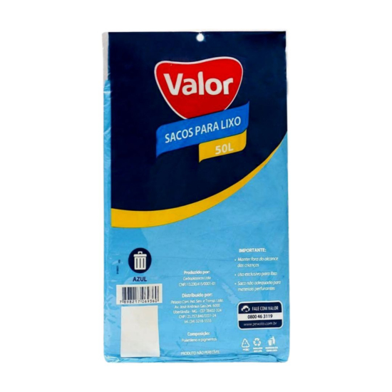 SACO LIXO VALOR AZUL 50L