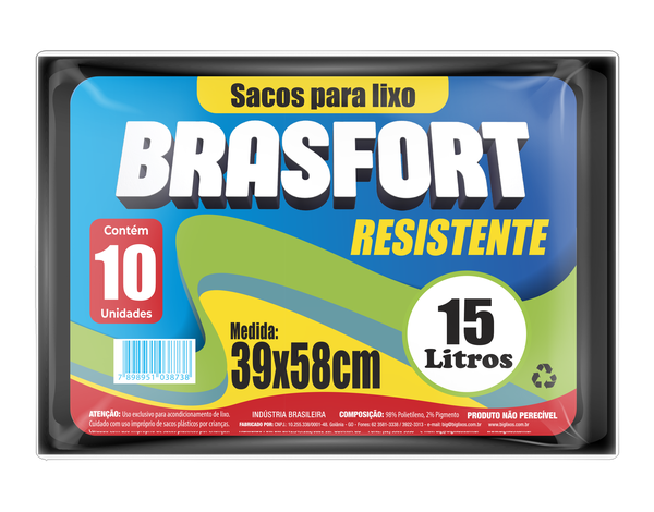 SACO LIXO BRASFORT 15L 10UN PRETO