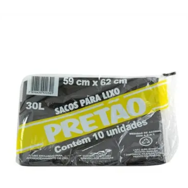 Saco para Lixo Pretao 30L 10Un