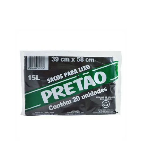 Saco para Lixo Pretao 15L 20Un