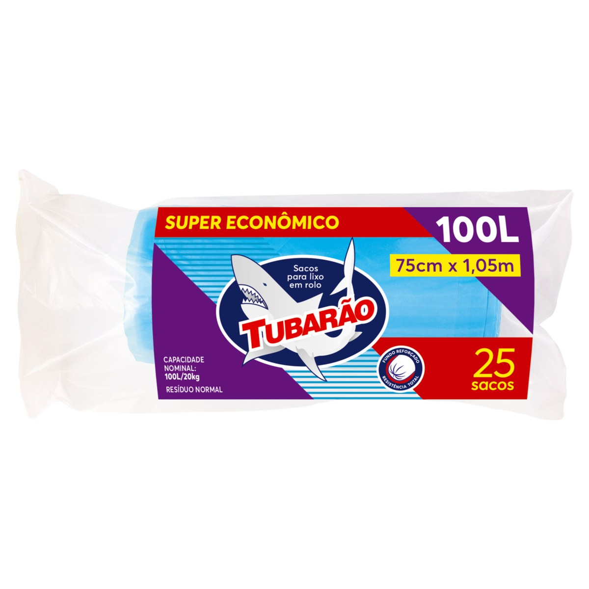 SACO LIXO TUBARAO 100L ROLO 25UND