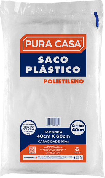 SACO PLASTICO PURA CASA 40X60 40UN 10KG