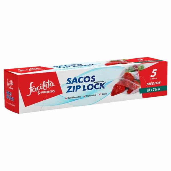 Saco P/ Alimentos Facilita Zip Lock 18x23 C/10un