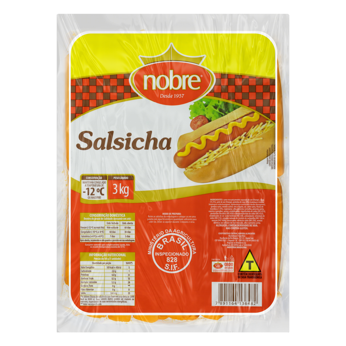 SALSICHA HOT DOG NOBRE CONG 3KG