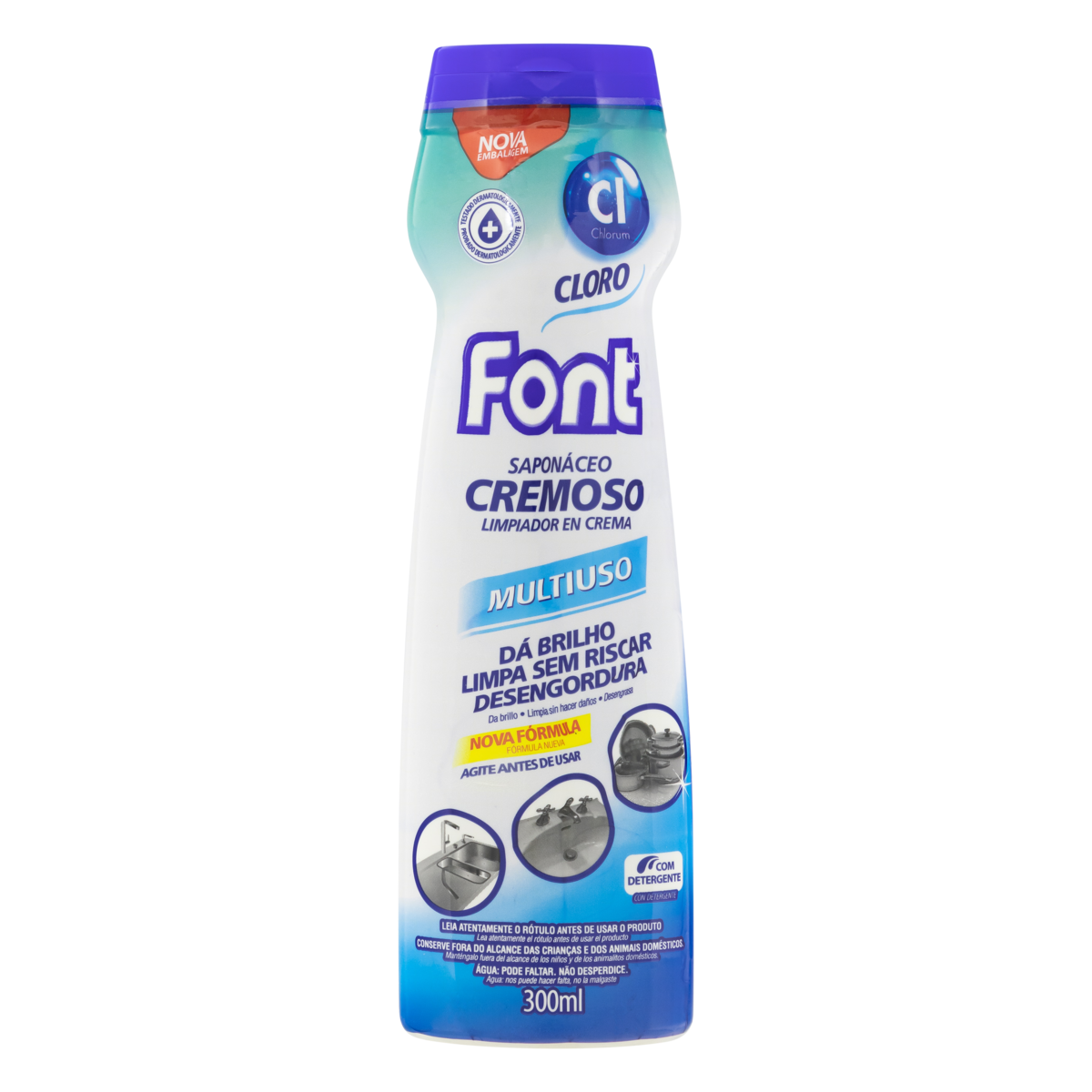 Saponáceo Cremoso Multiuso com Detergente e Cloro Font Squeeze 300ml