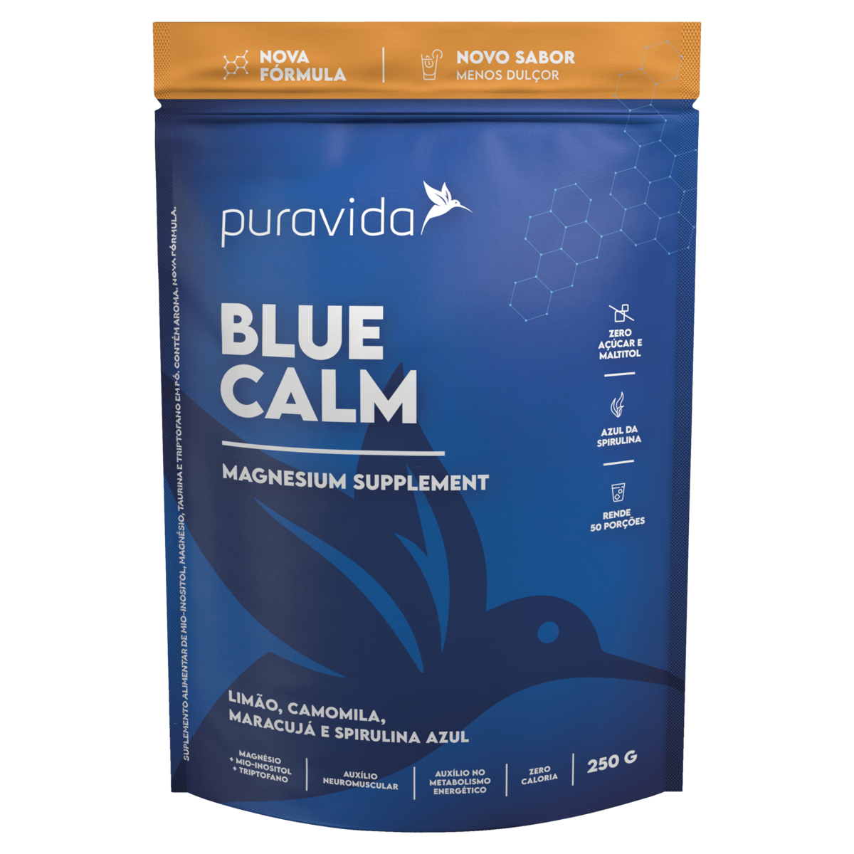 Suplemento Alimentar Pó Limão, Camomila, Maracujá e Spirulina Azul Puravida Blue Calm Pouch 250g