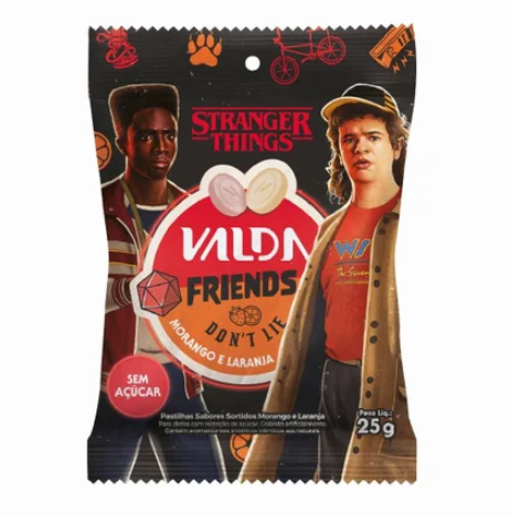 PASTILHAS VALDA FRIENDS MORANGO/LARANJA S/ACUCAR 25G