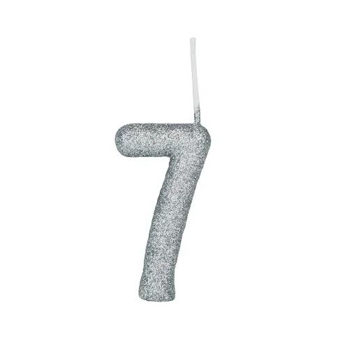 VELA PARABENS GLITTER PRATA NUMERO 7 01