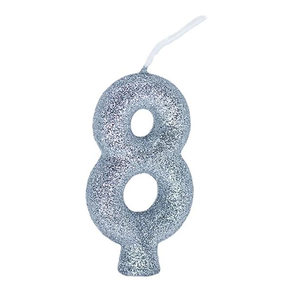 VELA PARABENS GLITTER PRATA NUMERO 8 01