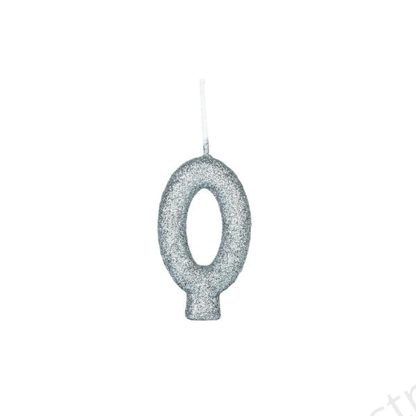 VELA PARABENS GLITTER PRATA NUMERO 0 01