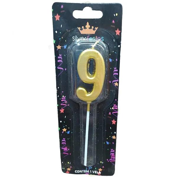 VELA PICK DOURADA NUMERO 9 SILVER PLASTIC