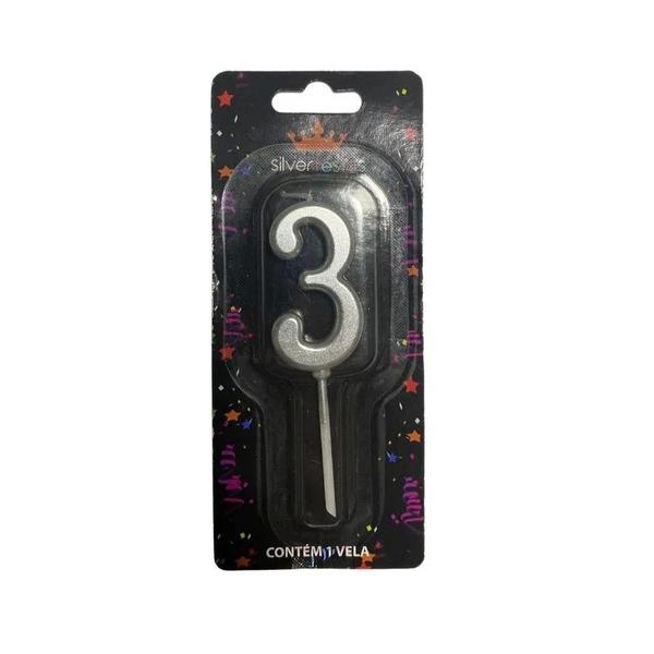 VELA PICK PRATA NUMERO 3 SILVER PLASTIC