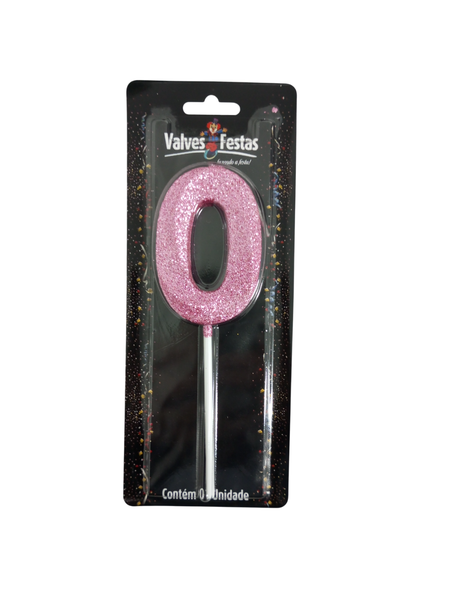 Vela Palito Glitter Rosa N0 Festlar
