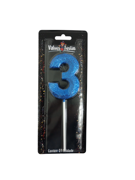 Vela Palito Glitter Azul N3 Festlar