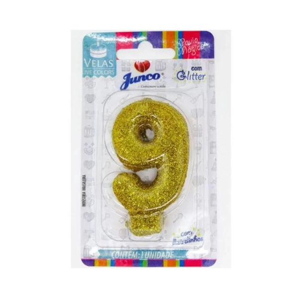 Vela Aniversario Live Colors Glitter Pavio Magico Junco Ouro N9