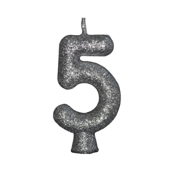 VELA P/ANIVER,REG C/GLIT 10X1 N.5 PRATA