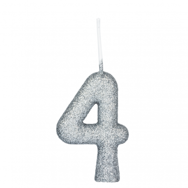 VELA PARABENS GLITTER PRATA NUMERO 4 01