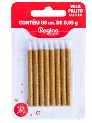 VELA PALITO REGINA GLITTER DOURADA C8UN